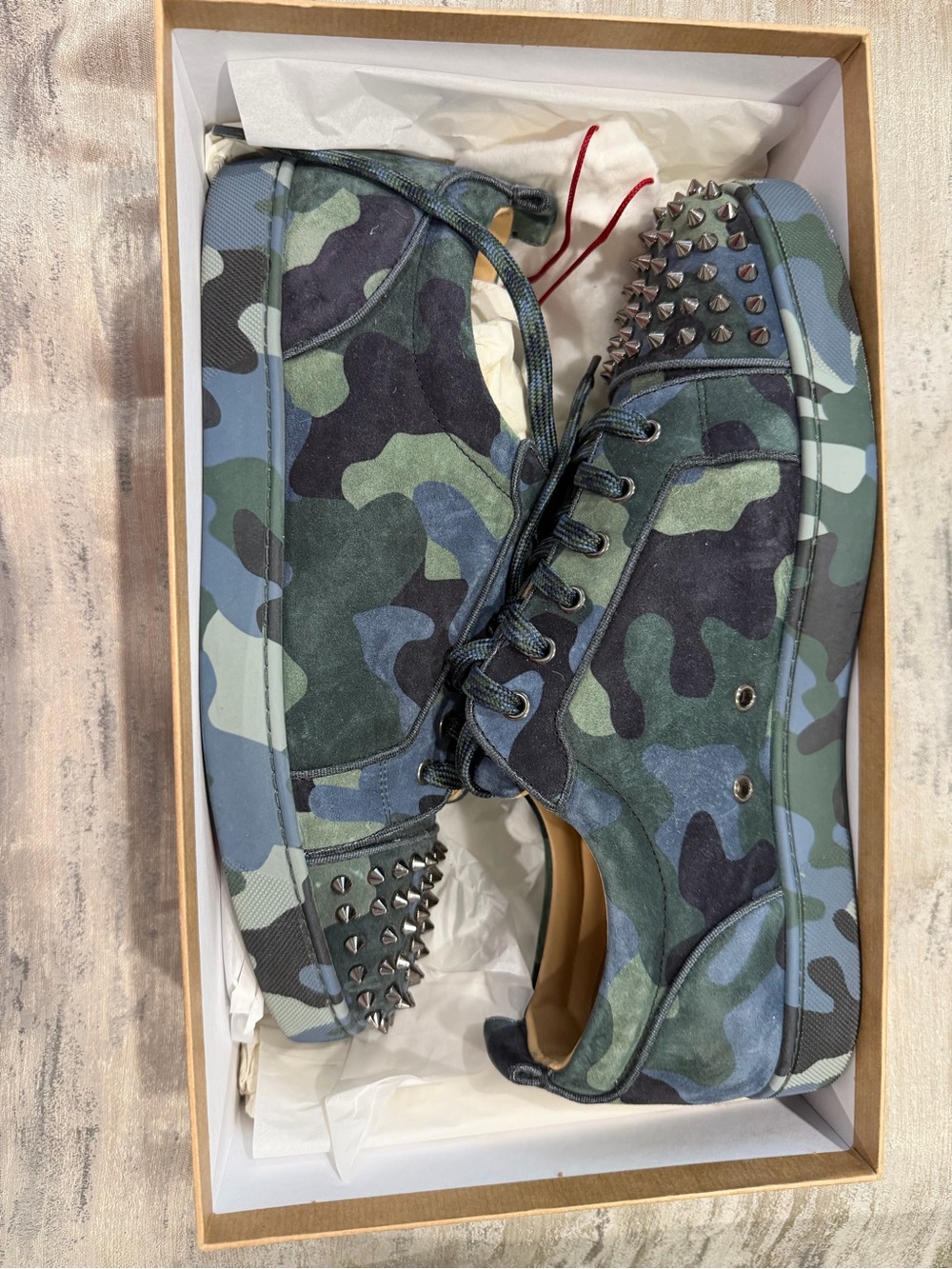 Christian Louboutin Camo Studded Low-Top Sneakers in Green, Blue, Black - Picture 4 of 4